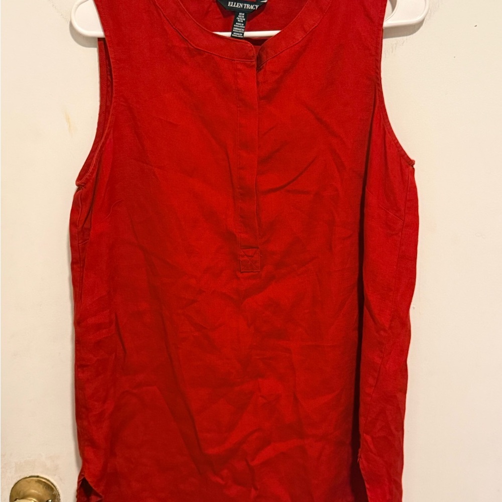 Ellen Tracy Red Sleeveless Linen Tunic Top